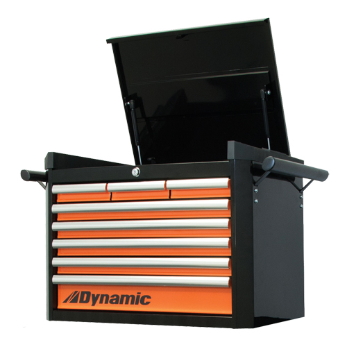 Coffre &agrave; outils sup&eacute;rieur, 28" la, 8 tiroirs, Noir/Orange Trail Hammer and Bolt
