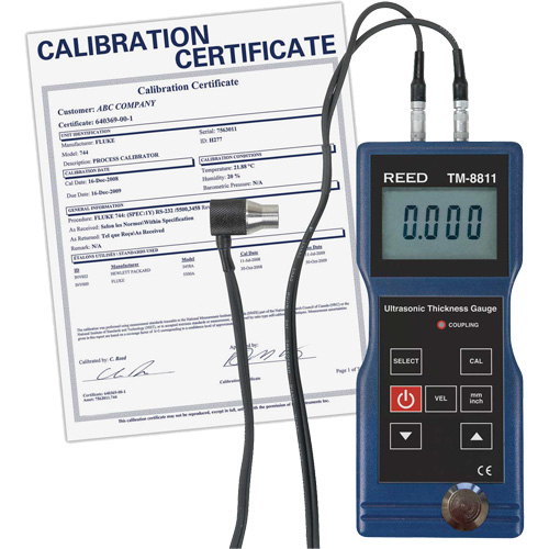 Jauge d'&eacute;paisseur avec certificat de calibration, Affichage Num&eacute;rique, Ultrason, gamme de 0,05" to 7,9" (1,5 mm to 200 mm) Trail Hammer and Bolt