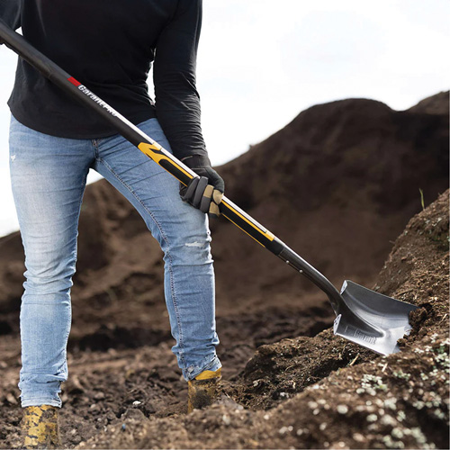 Pro Square Point Shovel, Fibreglass, Tempered Steel Blade, Straight Handle, 48" Long Trail Hammer and Bolt