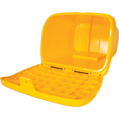 Bacs d'entreposage pour sel & sable, Avec Moraillon, 21" x 27" x 26", 4,24 pi³, Jaune Trail Hammer and Bolt