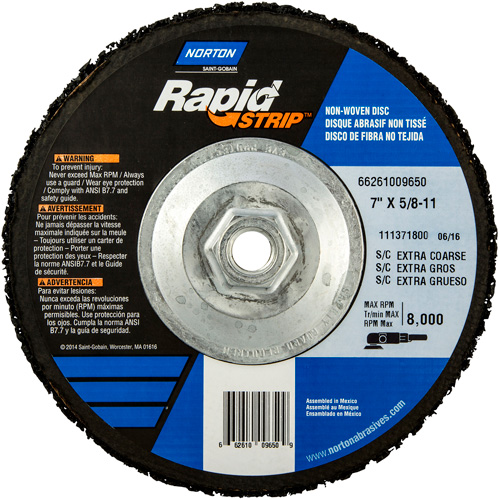 Disques &agrave; moyeu d&eacute;port&eacute; non tiss&eacute;s pour d&eacute;capage rapide Bear-Tex, 7" dia., Grain Extra grossier, Carbure de silicium Trail Hammer and Bolt