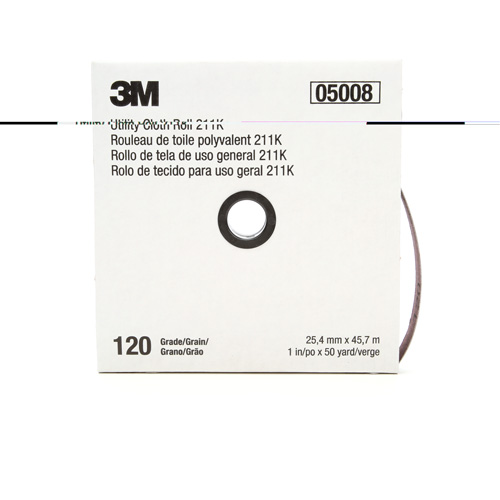 Rouleau de toile abrasive utilitaire 211K, Oxyde d'aluminium, 1" la x 150' lo, Grain 120 Trail Hammer and Bolt