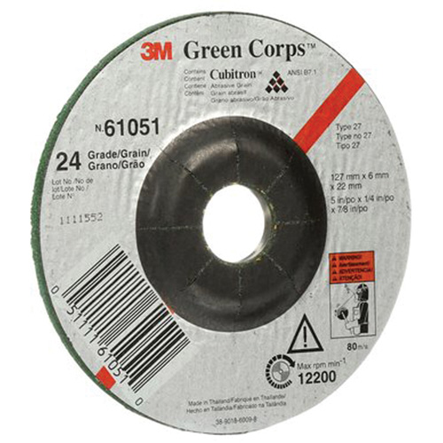 Green Corps Flexible Grinding Wheel, 5" x 1/4", 7/8" Arbor, Ceramic, Type 1 Trail Hammer and Bolt
