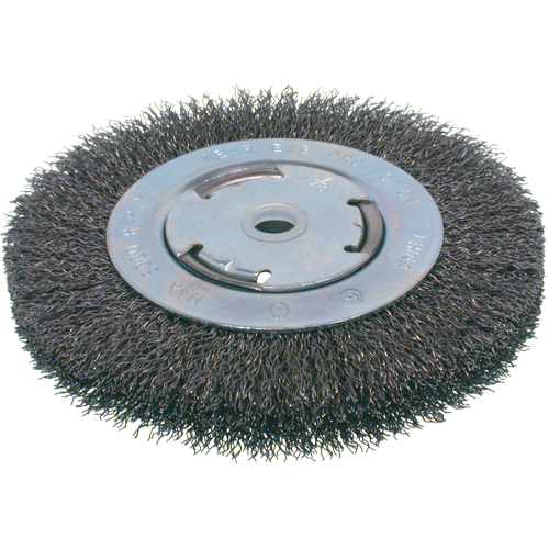 Economy Crimped Wire Wheel Brushes - Medium Face, 6" Dia., 0.014 Fill, 2" Arbor Trail Hammer and Bolt