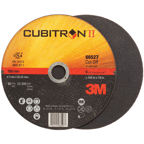 Cubitron II Cut-Off Wheel, 6" x 0.045"/0.05", 7/8" Arbor, Type 27, Ceramic, 10200 RPM Trail Hammer and Bolt
