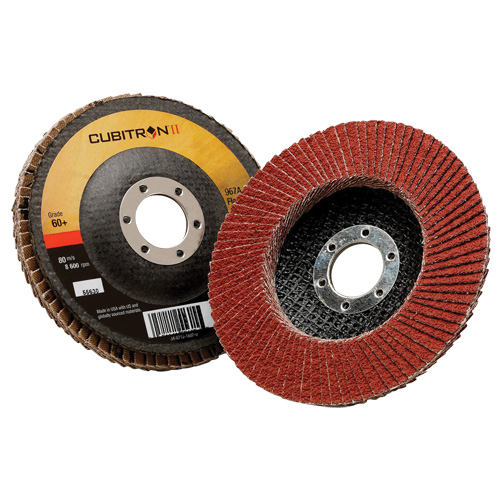Disque &agrave; lamelles 967A T29 Cubitron II, 5" x 7/8", Type 29, Grain 40+, C&eacute;ramique Trail Hammer and Bolt