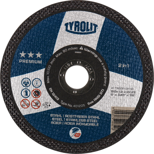 Meule &agrave; tronçonner 2-en-1 de premi&egrave;re qualit&eacute; Thincut, 7" x 1/16", Arbre de 7/8", Type 1, Oxyde d'aluminium, 8600 Tr/min Trail Hammer and Bolt