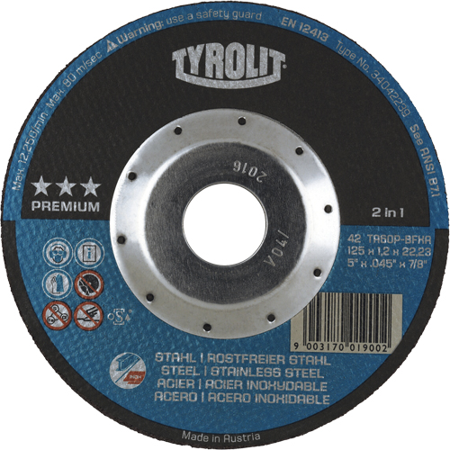Premium 2 in 1 Thincut Cut-Off Wheel, 5" x 0.045", 7/8" Arbor, Type 27, Aluminum Oxide, 12250 RPM Trail Hammer and Bolt