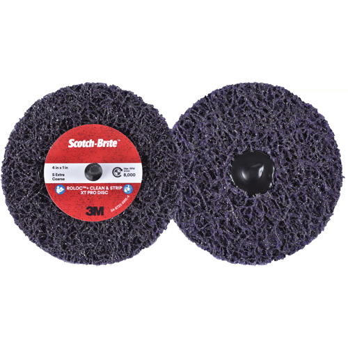 Disque  Clean and Strip  XT Pro Roloc Scotch-Brite, 4" dia., Grain Extra grossier, Carbure de silicium Trail Hammer and Bolt