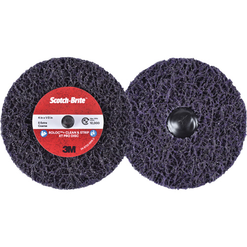 Disque  Clean and Strip  XT Pro Roloc Scotch-Brite, 4" dia., Grain Extra grossier, Carbure de silicium Trail Hammer and Bolt