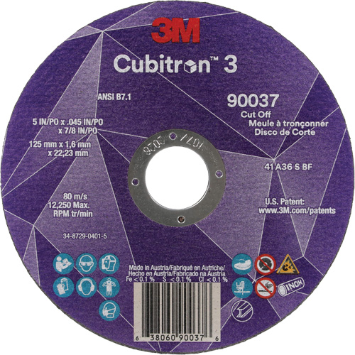 Meule &agrave; tronçonner Cubitron 3, 5" x 0,045", Arbre de 7/8", Type 1, C&eacute;ramique, 12250 Tr/min Trail Hammer and Bolt