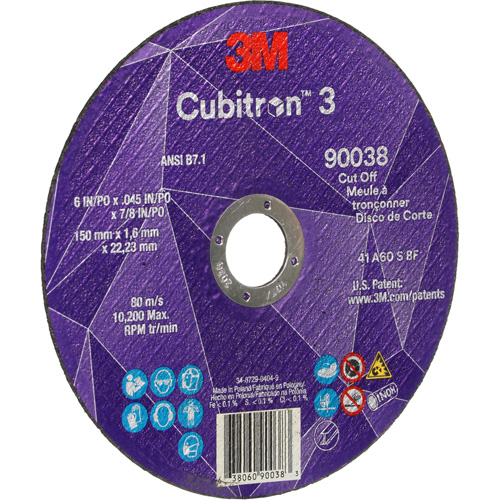 Meule &agrave; tronçonner Cubitron 3, 6" x 0,045", Type T27, C&eacute;ramique, 10 200 Tr/min Trail Hammer and Bolt