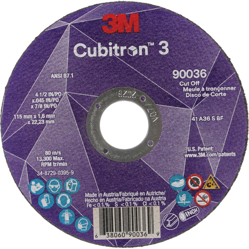 Meule &agrave; tronçonner Cubitron 3, 4-1/2" x 0,045", Arbre de 7/8", Type T1, C&eacute;ramique, 13 300 Tr/min Trail Hammer and Bolt