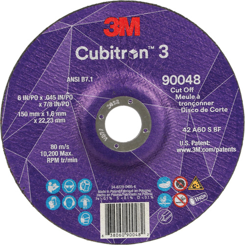 Meule &agrave; tronçonner Cubitron 3, 6" x 0,045", Arbre de 7/8", Type T27, C&eacute;ramique, 10 200 Tr/min Trail Hammer and Bolt