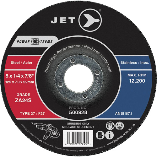Power-Xtreme ZA24S Grinding Wheel, 4-1/2" x 1/4", 7/8" Arbor, Type 27 Trail Hammer and Bolt
