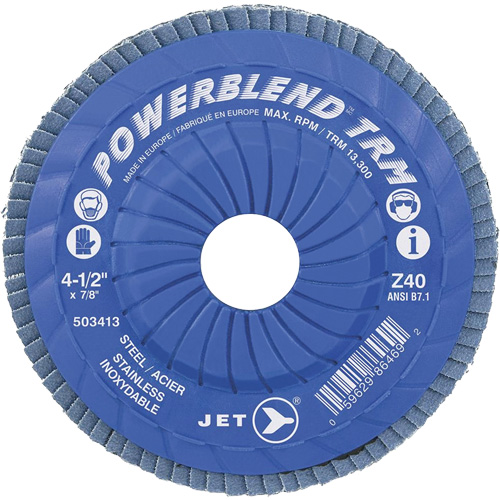 Powerblend TRM Trimmable Flap Disc, 4-1/2" x 7/8", Type 29, Z40 Grit, Zirconium Trail Hammer and Bolt
