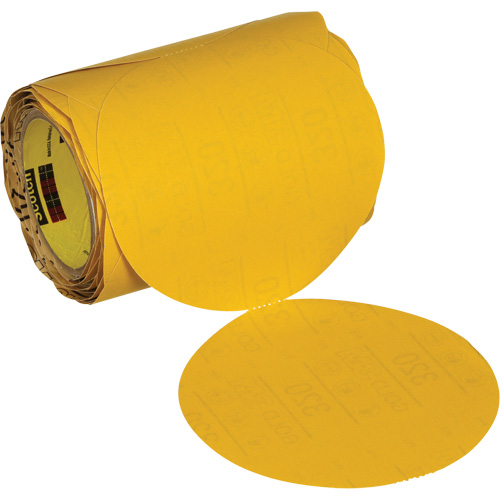Disque abrasif dor&eacute; en rouleau Stikit 09317, 6" dia., Grain 320, Oxyde d'aluminium Trail Hammer and Bolt