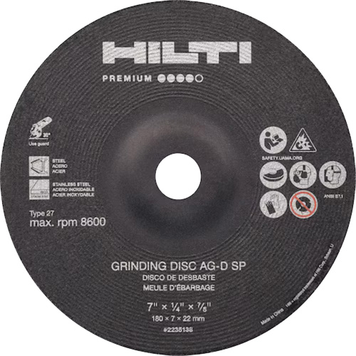 AG-D SP Premium Grinding Wheels, 5" x 1/4", 7/8" Arbor, Zirconium, Type 27 Trail Hammer and Bolt