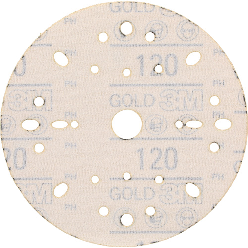 Disque abrasif dor&eacute; Hookit, dia 6", Grain 120, Oxyde d'aluminium, Poids C Trail Hammer and Bolt