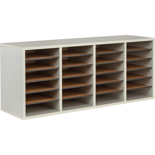 Adjustable Compartment Literature Organizer, Stationary, 24 Slots, Wood, 39-1/4" W x 11-3/4" D x 16-1/4" H Trail Hammer and Bolt