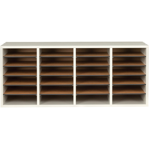 Adjustable Compartment Literature Organizer, Stationary, 24 Slots, Wood, 39-1/4" W x 11-3/4" D x 16-1/4" H Trail Hammer and Bolt