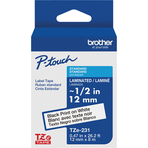 Tze Tape Cartridges, 12 mm x 26-1/4', Black on White Trail Hammer and Bolt