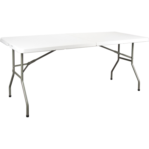 Table se pliant en deux, Rectangulaire, 72" l x 30" la, Poly&eacute;thyl&egrave;ne, Blanc Trail Hammer and Bolt