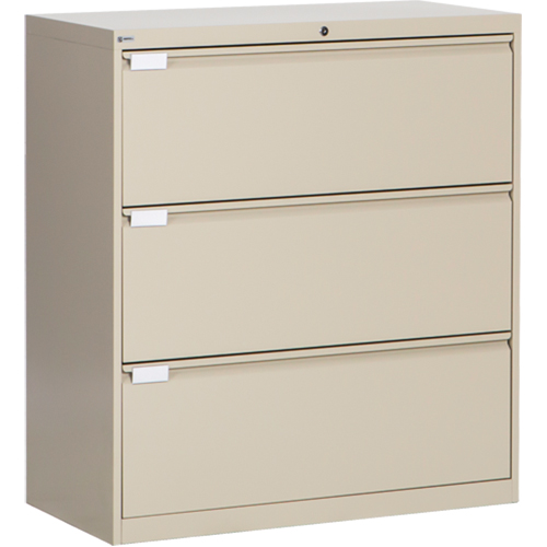Lateral Filing Cabinet, Steel, 3 Drawers, 36" W x 18" D x 40-1/16" H, Beige Trail Hammer and Bolt