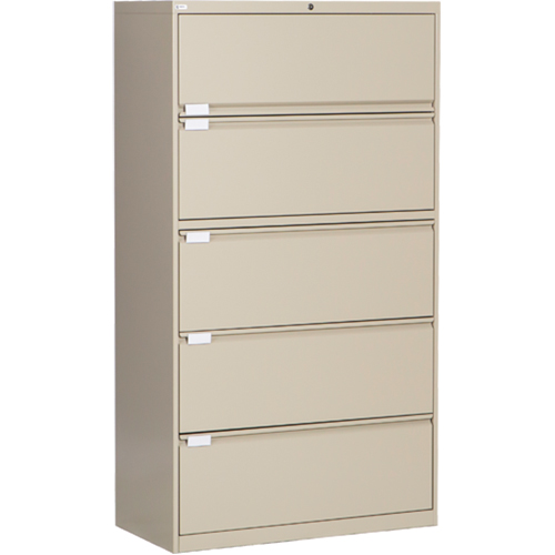 Lateral Filing Cabinet, Steel, 5 Drawers, 36" W x 18" D x 65-1/2" H, Beige Trail Hammer and Bolt