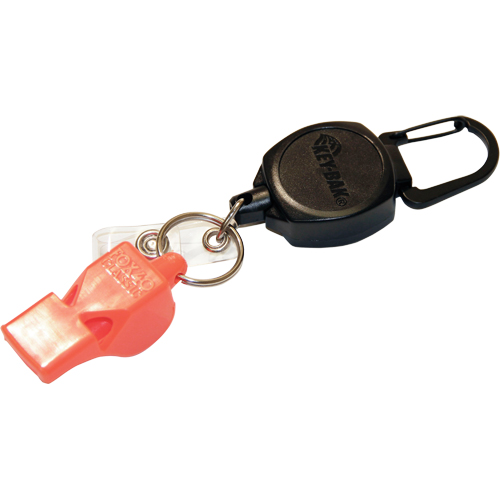 Self Retracting ID Badge and Key Reel with Whistle, Zinc Alloy Metal, 24" Cable, Carabiner Attachment Trail Hammer and Bolt