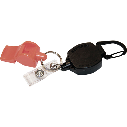 Self Retracting ID Badge and Key Reel with Whistle, Zinc Alloy Metal, 24" Cable, Carabiner Attachment Trail Hammer and Bolt