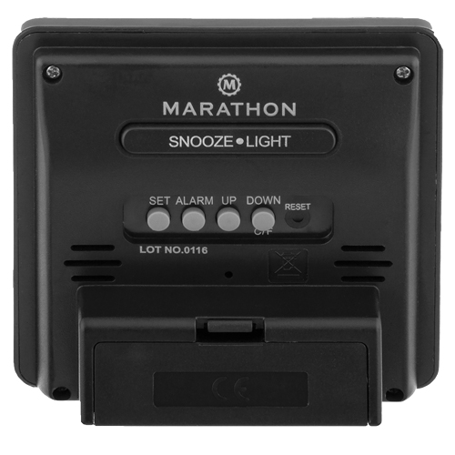 Desktop Clock, Digital, Battery Operated, 3.6" W x 1.5" D x 3.6" H, Black Trail Hammer and Bolt