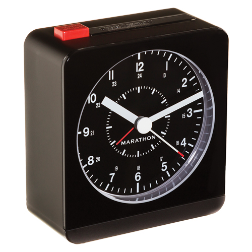 Desk Alarm Clock, Analog, Battery Operated, 3.5" W x 1.5" D x 3.75" H, Black Trail Hammer and Bolt