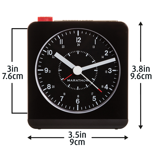 Desk Alarm Clock, Analog, Battery Operated, 3.5" W x 1.5" D x 3.75" H, Black Trail Hammer and Bolt