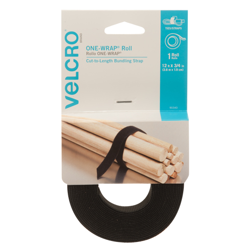 One-Wrap&reg; Fastener Tape, Hook & Loop, 12' x 3/4", Self-Grip, Black Trail Hammer and Bolt