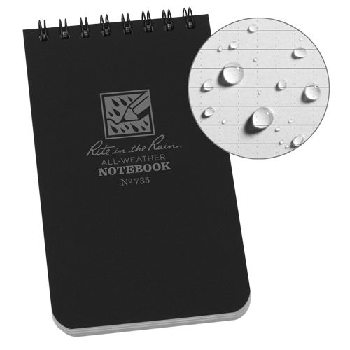 Pocket Top-Spiral Notebook, Soft Cover, Black, 100 Pages, 3" W x 5" L Trail Hammer and Bolt