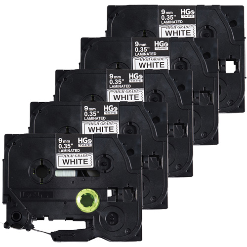 Laminated Tape, 9 mm x 8 m, Black on White Trail Hammer and Bolt