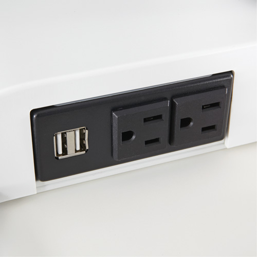 Soar Sit/Stand Electric Desk with Dual Monitor Arm, Desktop Unit, 37-1/4" H x 27-3/4" W x 22" D, White Trail Hammer and Bolt