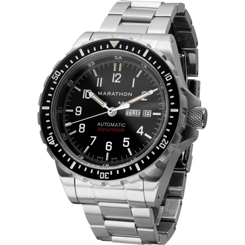 Tr&egrave;s grande montre automatique avec jour/date avec bracelet en acier inoxydable, Num&eacute;rique, &agrave; piles, 46 mm, Argent Trail Hammer and Bolt