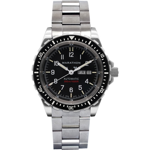 Tr&egrave;s grande montre automatique avec jour/date avec bracelet en acier inoxydable, Num&eacute;rique, &agrave; piles, 46 mm, Argent Trail Hammer and Bolt