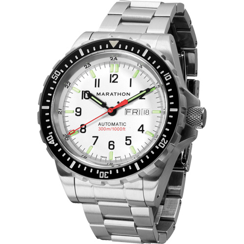 Tr&egrave;s grande montre automatique &eacute;dition arctique avec jour/date avec bracelet en acier inoxydable, Num&eacute;rique, &agrave; piles, 46 mm, Argent Trail Hammer and Bolt