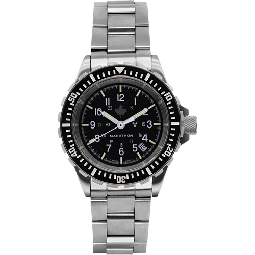Grande montre automatique de plong&eacute;e avec feuille d'&eacute;rable gris et bracelet en acier inoxydable, Num&eacute;rique, &agrave; piles, 41 mm, Argent Trail Hammer and Bolt