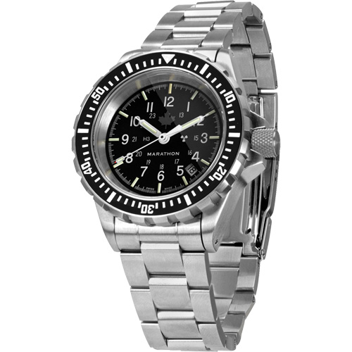 Grande montre automatique de plong&eacute;e avec feuille d'&eacute;rable gris et bracelet en acier inoxydable, Num&eacute;rique, &agrave; piles, 41 mm, Argent Trail Hammer and Bolt