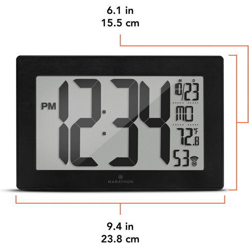 Horloge murale &agrave; r&eacute;glage et ajustement automatiques avec support, Num&eacute;rique, &agrave; piles, Noir Trail Hammer and Bolt
