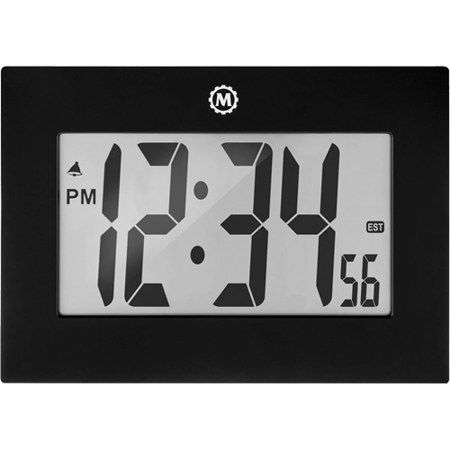 Large Frame Clock, Digital, Battery Operated, 9" W x 1" D x 6.5" H, Black Trail Hammer and Bolt
