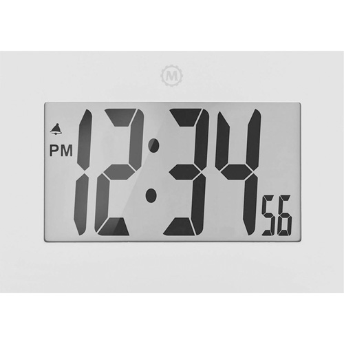 Large Frame Clock, Digital, Battery Operated, 9" W x 1" D x 6.5" H, White Trail Hammer and Bolt