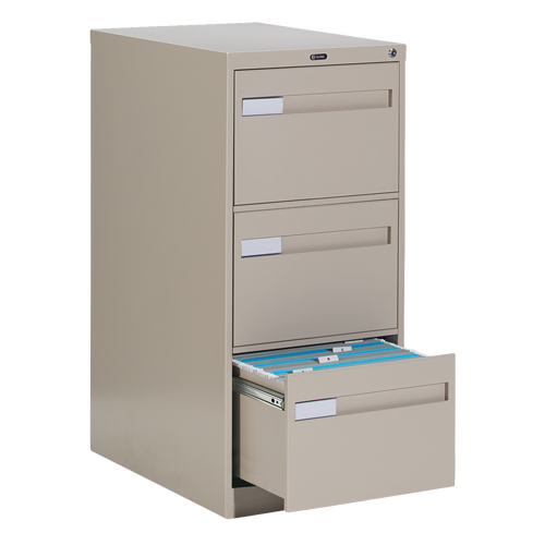 Vertical Filing Cabinet with Recessed Drawer Handles, 3 Drawers, 18.15" W x 26.56" D x 40" H, Beige Trail Hammer and Bolt