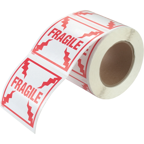 "Fragile" Special Handling Labels, 4" L x 4" W, Red on White Trail Hammer and Bolt