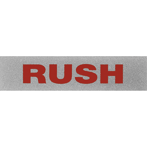 "Rush" Special Handling Labels, 5" L x 2" W, Black on Red Trail Hammer and Bolt
