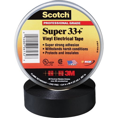 Rubans Super 33+ Scotch, 19 mm (3/4") x 20,1 m (66'), Noir, 7 mils Trail Hammer and Bolt